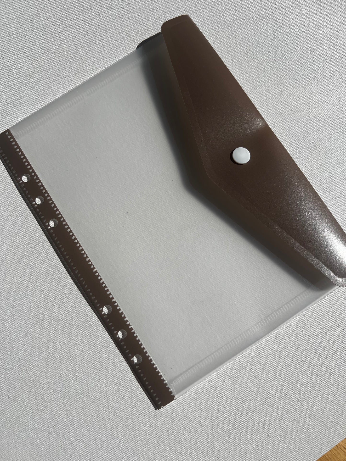  Brown tan leather planner with clear plastic folder with brown clip flap